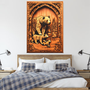 Bear Family Carving PRINT ART