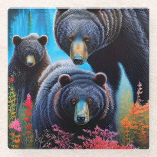 Bear family collage glass coaster