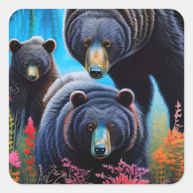 Bear family collage square sticker (Front)