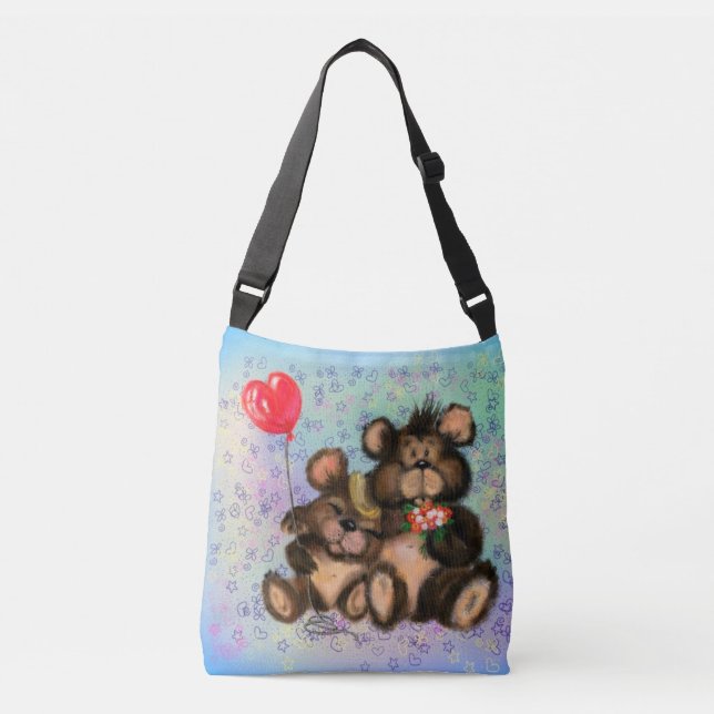 Bear Family with Heart Balloon Crossbody Bag (Front)
