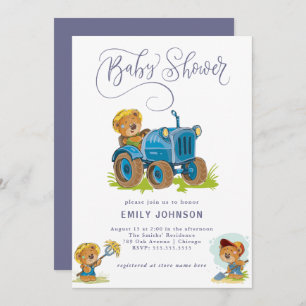 Bear Farm Tractor Baby Shower Invitation