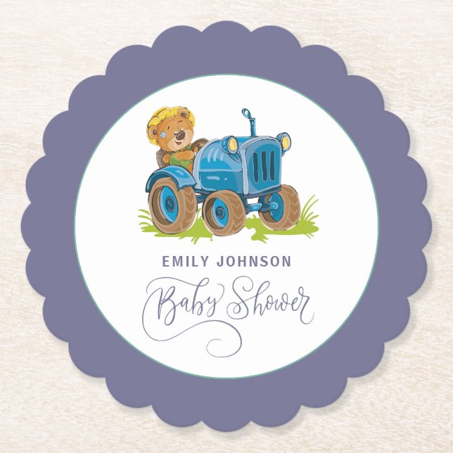 Bear Farm Tractor Paper Coaster (Front)