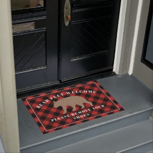 Bear Feet Welcome Remove Shoes Buffalo Plaid Doormat