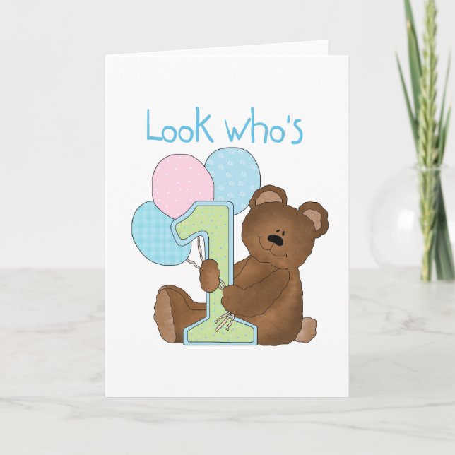 Bear First Birthday Blue Tshirts and Gifts Card (Front)