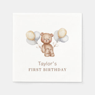 Bear First Birthday Forest Animals Paper Napkin