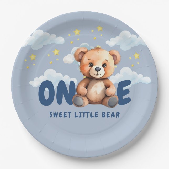 Bear First Birthday Paper Plates (Front)