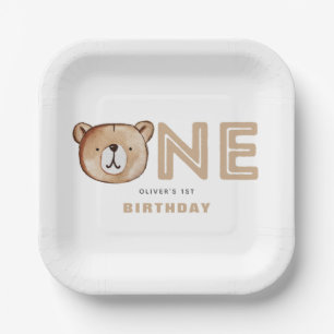 Bear First Birthday Plates