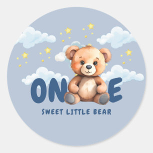 Bear First Birthday Round Sticker