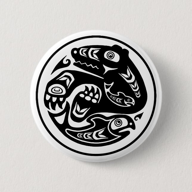 Bear & Fish Native American Design 6 Cm Round Badge (Front)