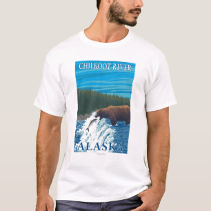 Bear Fishing in River - Chilkoot River, Alaska T-Shirt