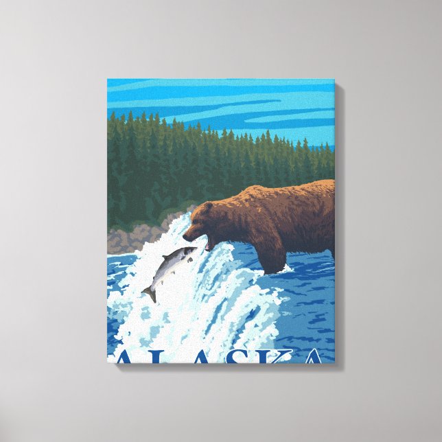 Bear Fishing in River - Cordova, Alaska Canvas Print (Front)