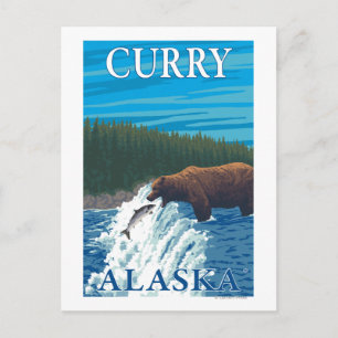 Bear Fishing in River - Curry, Alaska Postcard