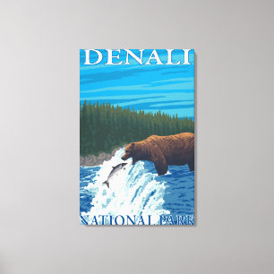 Bear Fishing in River - Denali National Park, Canvas Print