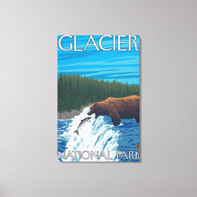 Bear Fishing in River - Glacier National Park, Canvas Print (Front)