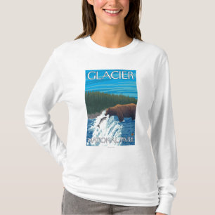 Bear Fishing in River - Glacier National Park, T-Shirt