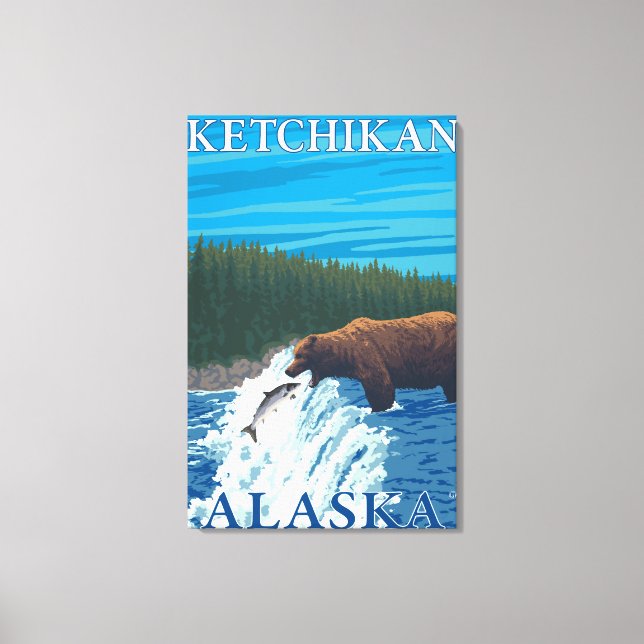 Bear Fishing in River - Ketchikan, Alaska Canvas Print (Front)