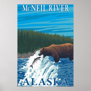 Bear Fishing in River - McNeil River, Alaska Poster