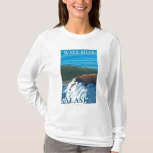 Bear Fishing in River - McNeil River, Alaska T-Shirt