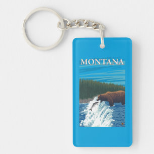 Bear Fishing in River - Montana Key Ring