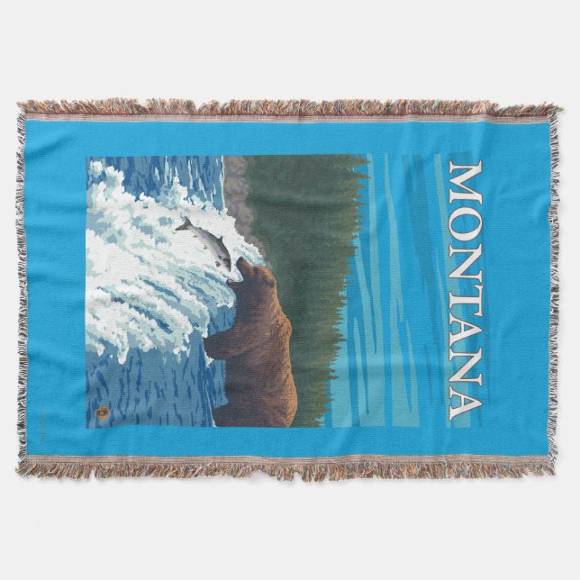 Bear Fishing in River - Montana Throw Blanket (Front)