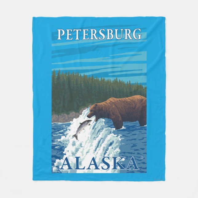 Bear Fishing in River - Petersburg, Alaska Fleece Blanket (Front)