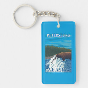 Bear Fishing in River - Petersburg, Alaska Key Ring