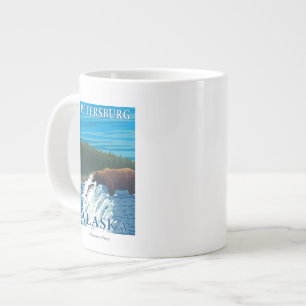Bear Fishing in River - Petersburg, Alaska Large Coffee Mug