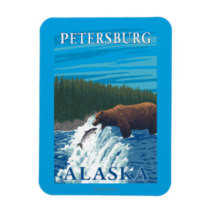Bear Fishing in River - Petersburg, Alaska Magnet