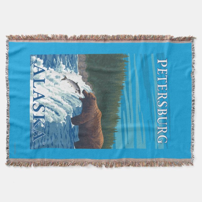 Bear Fishing in River - Petersburg, Alaska Throw Blanket (Front)