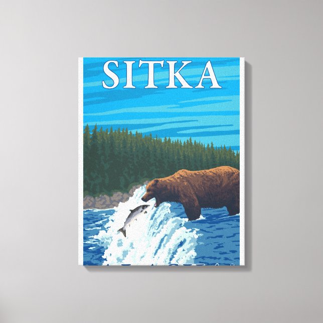 Bear Fishing in River - Sitka, Alaska Canvas Print (Front)