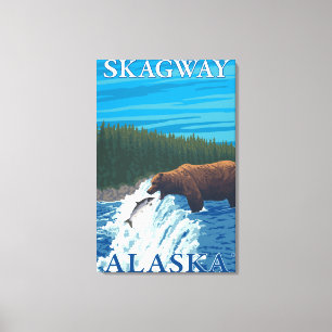 Bear Fishing in River - Skagway, Alaska Canvas Print