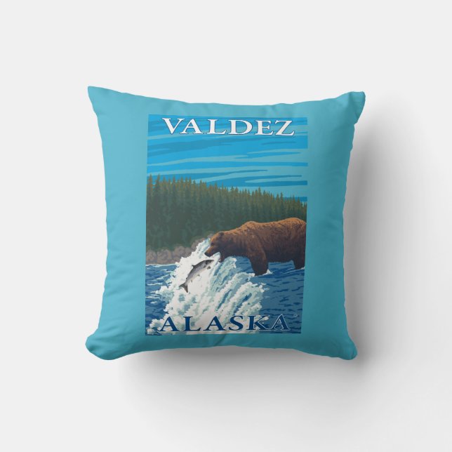 Bear Fishing in River - Valdez, Alaska Cushion (Front)