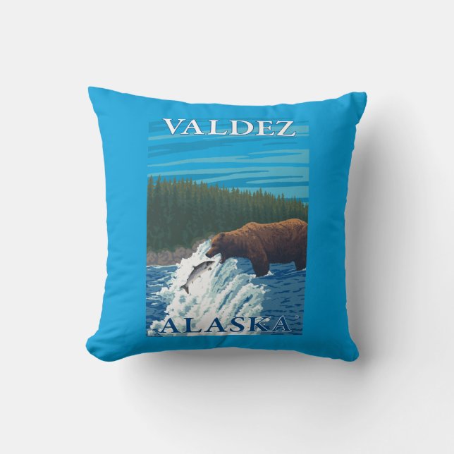 Bear Fishing in River - Valdez, Alaska Cushion (Front)