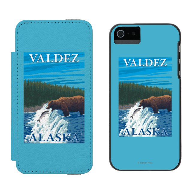 Bear Fishing in River - Valdez, Alaska Incipio iPhone Wallet Case (Side by Side)