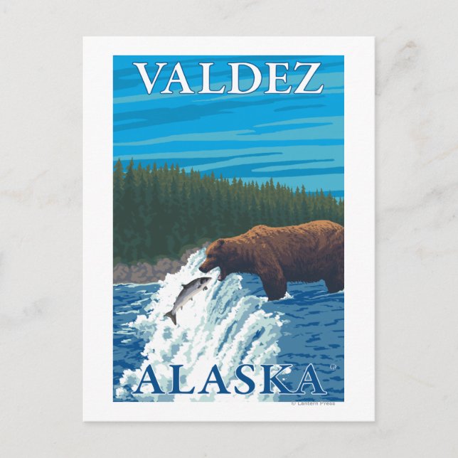 Bear Fishing in River - Valdez, Alaska Postcard (Front)
