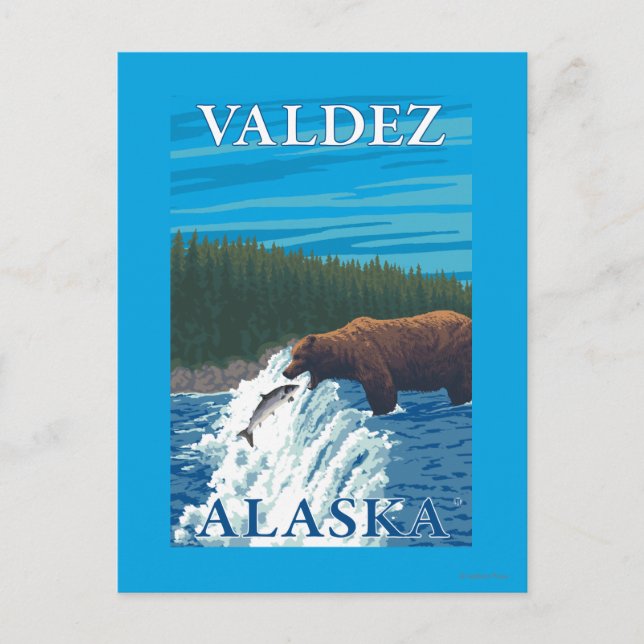 Bear Fishing in River - Valdez, Alaska Postcard (Front)