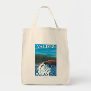 Bear Fishing in River - Valdez, Alaska Tote Bag