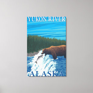 Bear Fishing in River - Yukon River, Alaska Canvas Print