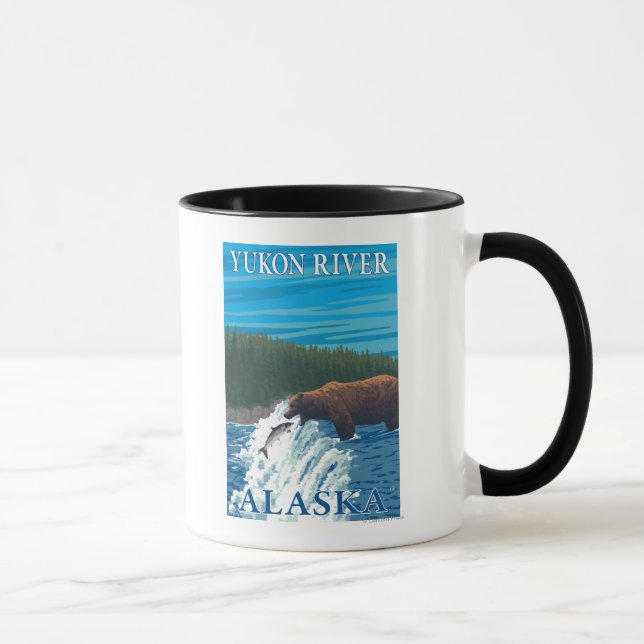 Bear Fishing in River - Yukon River, Alaska Mug (Right)