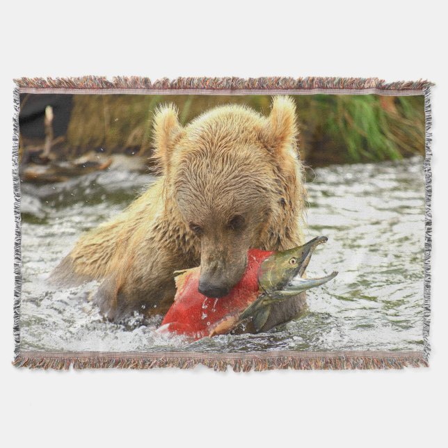 Bear Fishing Throw Blanket (Front)
