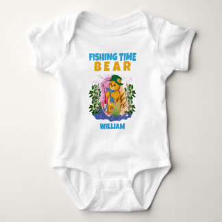 BEAR FISHING TIME CUTE COLORFUL FUNNY KIDS BABY BODYSUIT