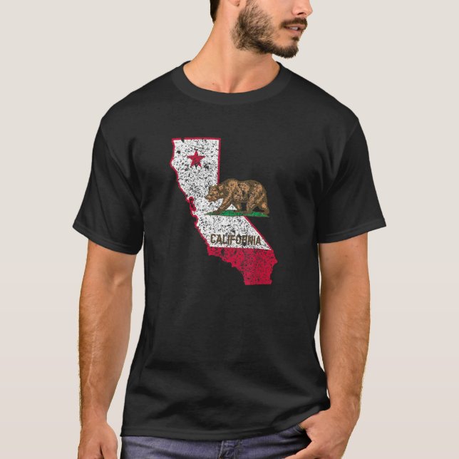 Bear Flag Distressed State Map Republic California T-Shirt (Front)