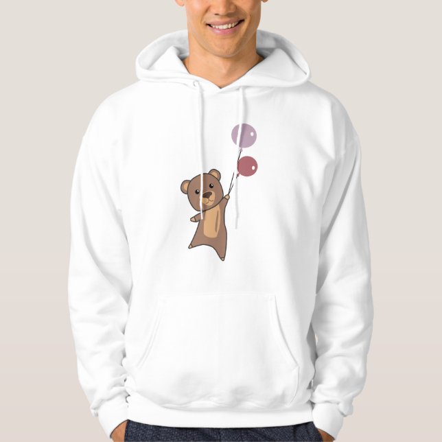 Bear Flies Up With Balloons Cute Animals Hoodie (Front)