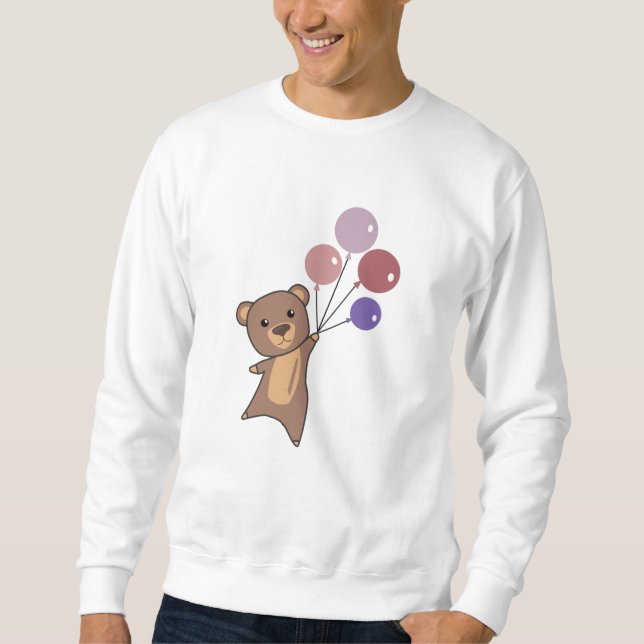 Bear Flies Up With Balloons Cute Animals Sweatshirt (Front)