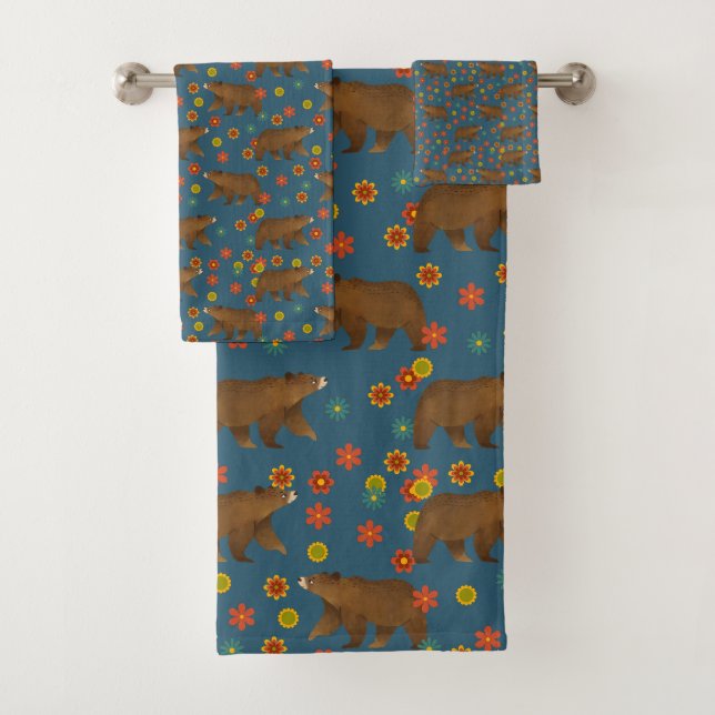 Bear Floral Pattern Bath Towel Set (Insitu)
