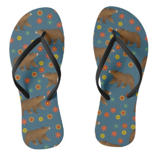 Bear Floral Pattern Flip Flops