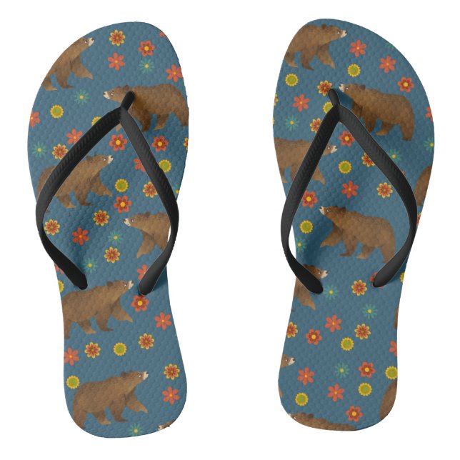 Bear Floral Pattern Flip Flops (Footbed)