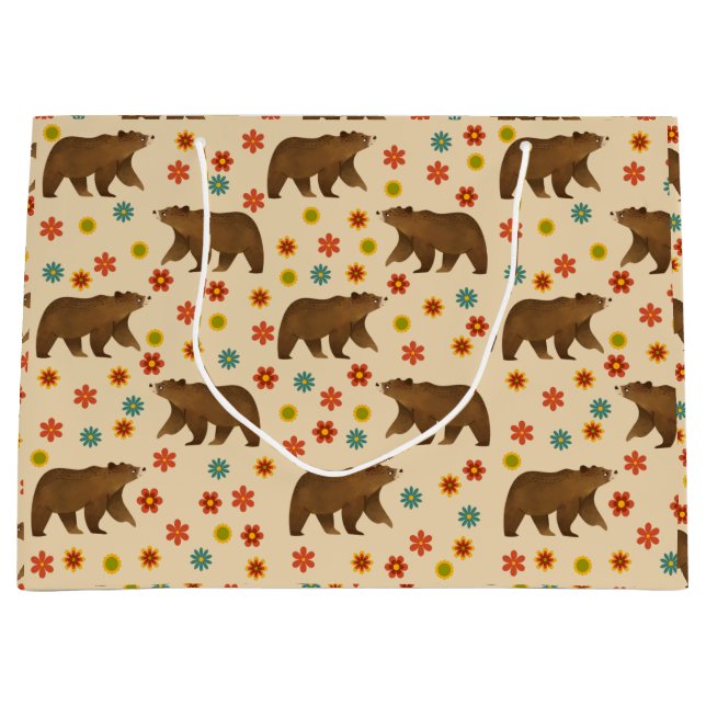 Bear Floral Pattern Large Gift Bag (Front)