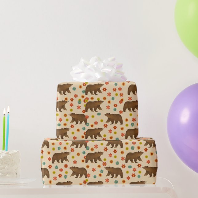 Bear Floral Pattern Wrapping Paper (Party Gifts)