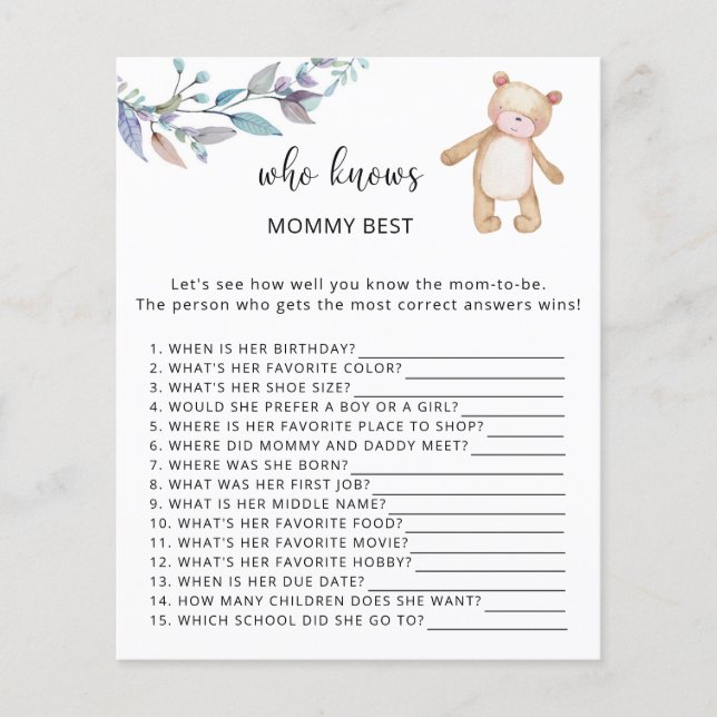 Bear floral Who knows mummy best (Front)